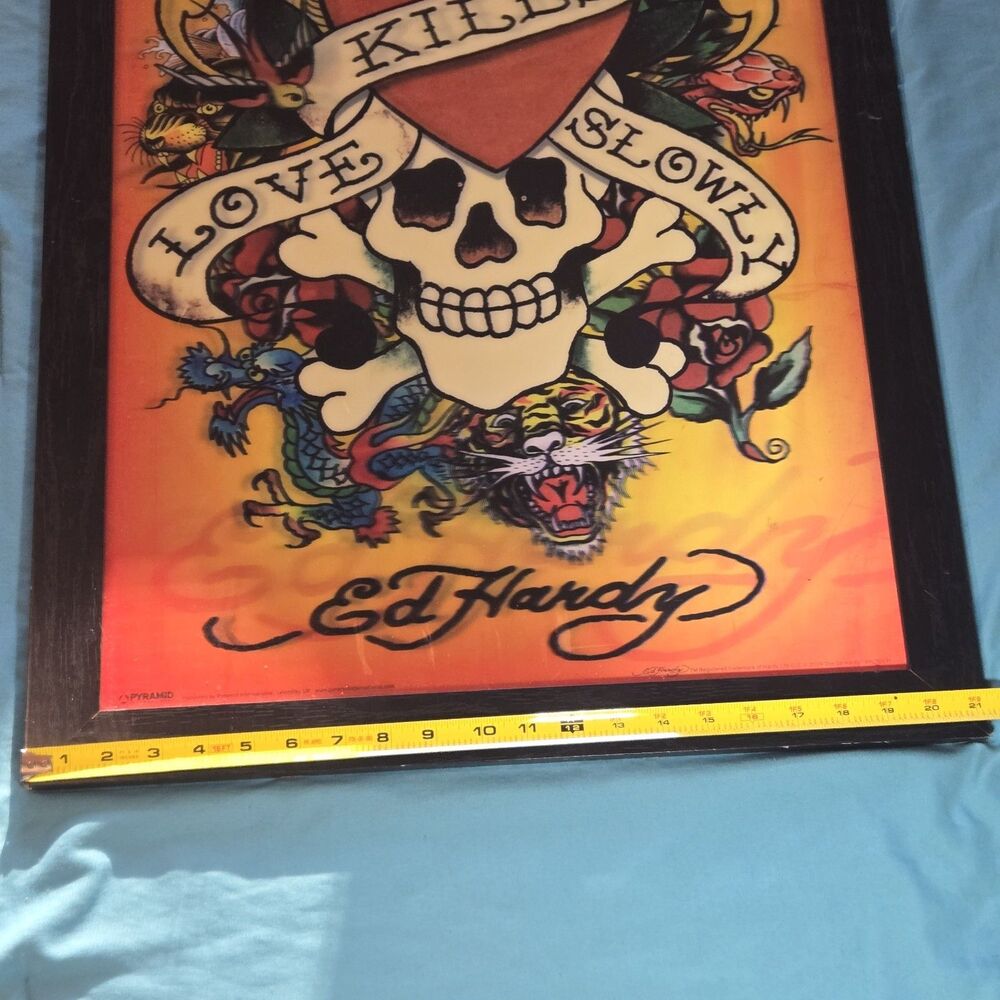 Ed Hardy Love Kills Slowly Framed Art Print Skull Tattoo Pyramid 24x18 - Picture 5 of 9